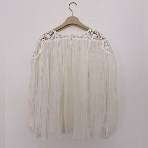 NWT CHLOE BOHO CROCHET MILK WHITE GUIPURE LACE EMBROIDERY BLOUSE SHIRT TOP 36 - Picture 12 of 15